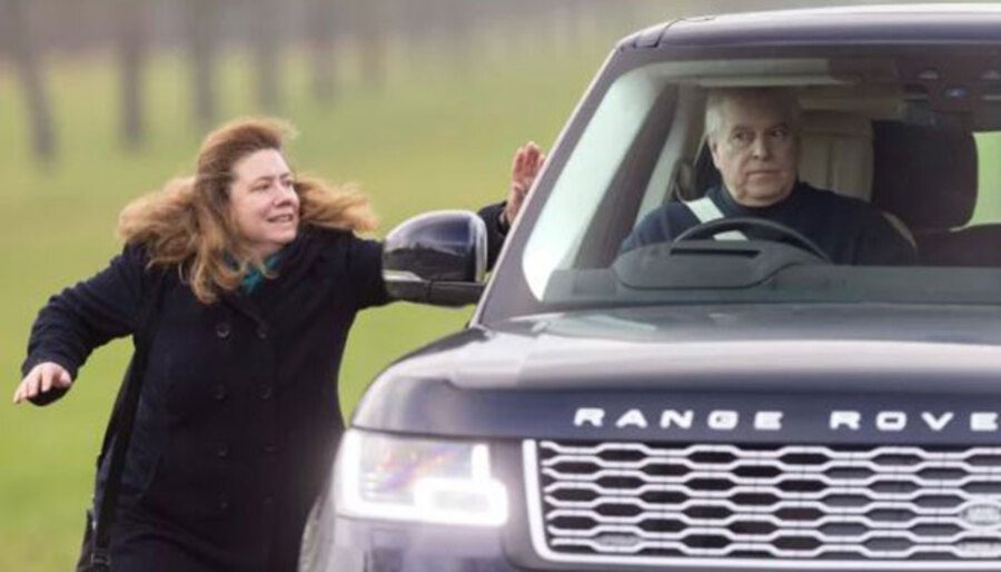 Prince Andrew Range Rover woman thumping on window
