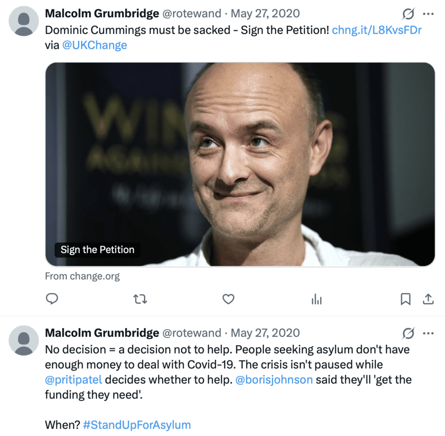 When not busy advocating for Ghislaine Maxwell, “disgraced solicitor” and fan of the “truly excellent wines” at the Villa di Geggiano restaurant in Chiswick Malcolm Grumbridge – using the handle @rotewond – has found time to write on the social website formerly known as Twitter. Variously, to his 23 followers, Grumbridge demanded Boris Johnson help asylum seekers and sought to get Dominic Cummings sacked, but contradicted his campaigns in retweeting former CEO of Business in the Community CEO Mary Macleod’s call to #VoteConservative in Brentford in May 2015. A bit of a bombastic busybody, in October 2014, Grumbridge tweeted: “Re-phased lights at junc Chiswick High Road/Goldhawk Road causing long E/B tailbacks – any news on yesterday's investigation?” In January that year, tickled his followers with announcement that “Mr and Mrs Malcolm Grumbridge of Chiswick, London” were delighted to announce the engagement of their daughter, Zoë, to one Jonathan Rippon. The now Mrs Rippon, on her X handle @zoegrum, currently lists herself as head of fundraising for the non-profit AfriKids. Malcolm Grumbridge himself does not appear to have used X since July 2022.